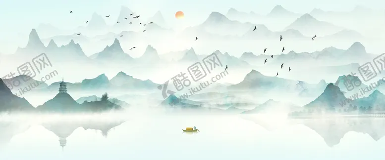 编号：18453209121625226719【酷图网】源文件下载-中国风意境水墨山水画古风山水装