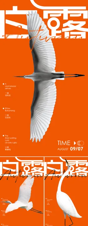 白露节气中式插画系列海报