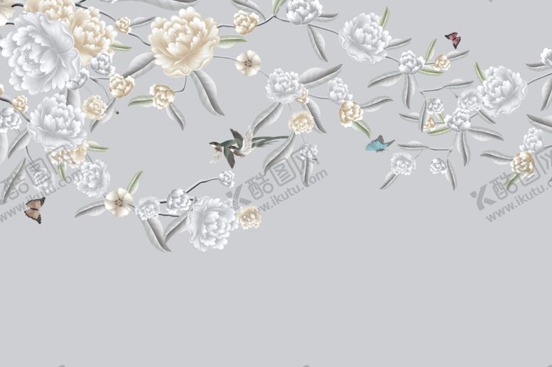 编号：15707210010632094416【酷图网】源文件下载-工笔花鸟背景墙装饰画