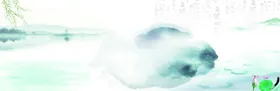 中国风展板背景山杨柳海报