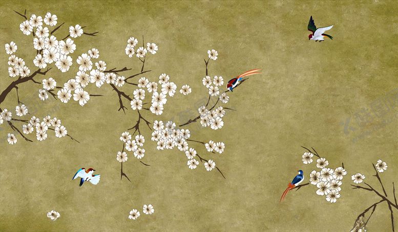 编号：38884605111846028060【酷图网】源文件下载-花鸟画浮雕花背景墙