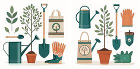 多彩园艺工具与植物集合