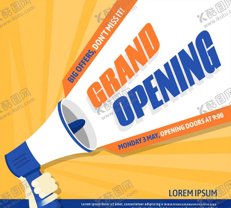 编号：92434910121809237383【酷图网】源文件下载-创意开业喇叭海报