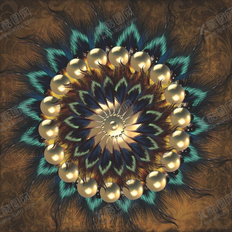编号：26693310080429414346【酷图网】源文件下载-抽象曼陀罗金色3D立体装饰画