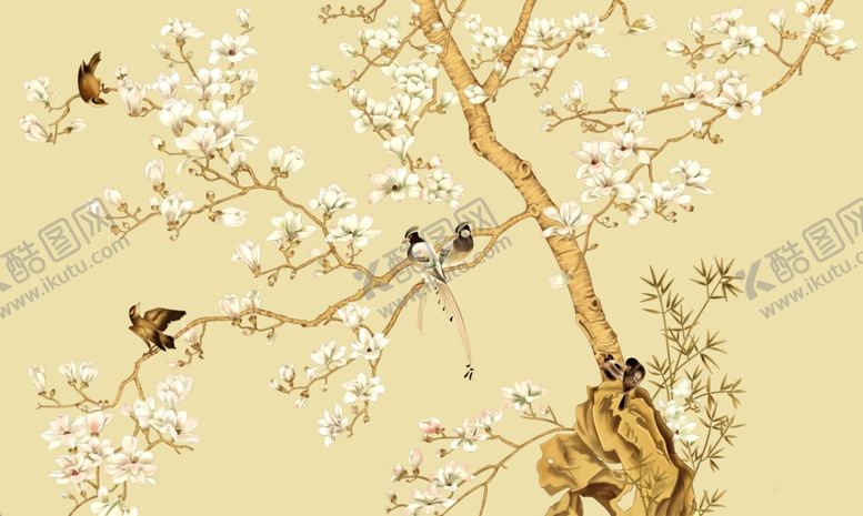 编号：26831009200028354213【酷图网】源文件下载-花鸟图背景墙