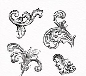 复古手绘花纹矢量素材