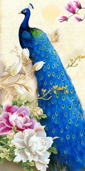 金色孔雀玄关背景墙装饰画