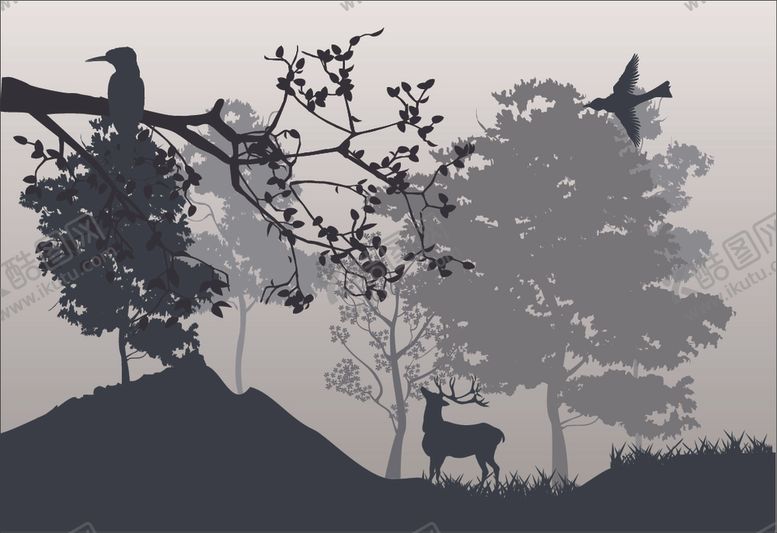 编号：82637809090951273719【酷图网】源文件下载-北欧森林麋鹿装饰画
