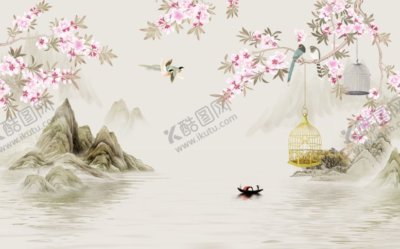 编号：48639907051806391408【酷图网】源文件下载-工笔花鸟背景墙装饰画