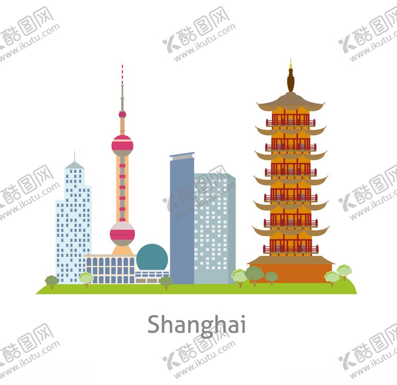 编号：64480205060250018630【酷图网】源文件下载-扁平上海旅游景点
