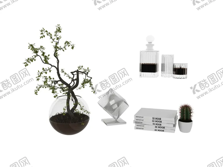 编号：48747901292257452335【酷图网】源文件下载-酒瓶植物装饰品3d模型