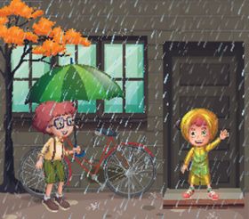 卡通雨季儿童