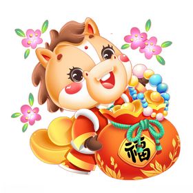 福运小马抱金袋送财