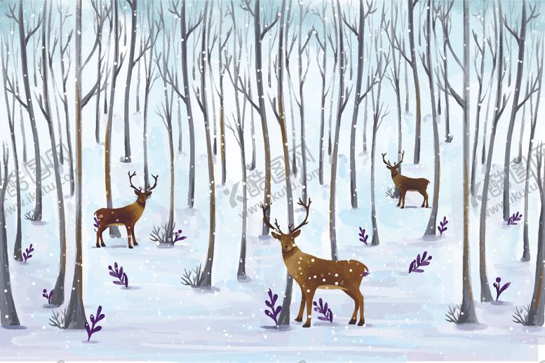 编号：54372210072233302165【酷图网】源文件下载-冬季雪景插画图案