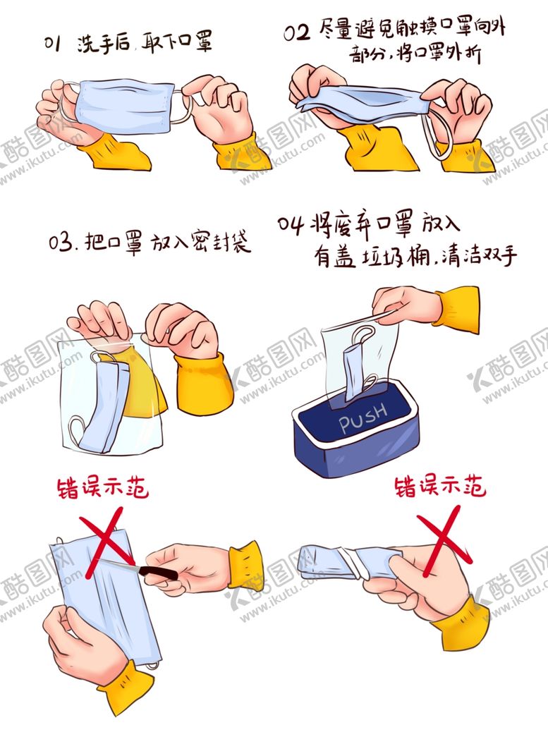 编号：71048809201200428784【酷图网】源文件下载-正确处理废弃口罩步骤