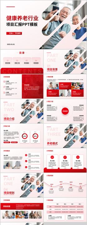 红色商务风健康养老行业汇报PPT模板