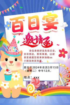 可爱蓝底元素生日宴邀请函