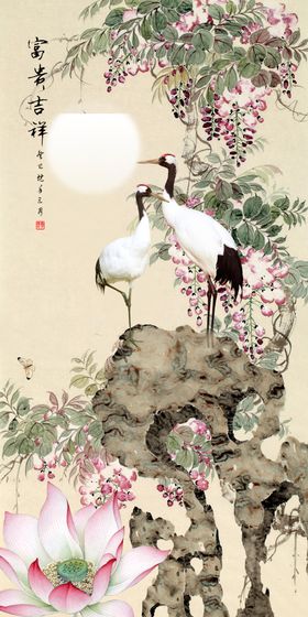 富贵吉祥国画山水玄关背景墙