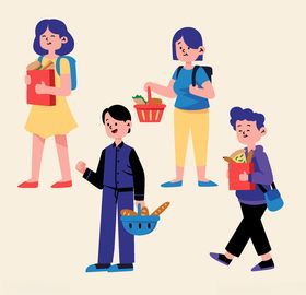 矢量卡通人物素描买菜正脸职业