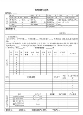 血液透析记录单