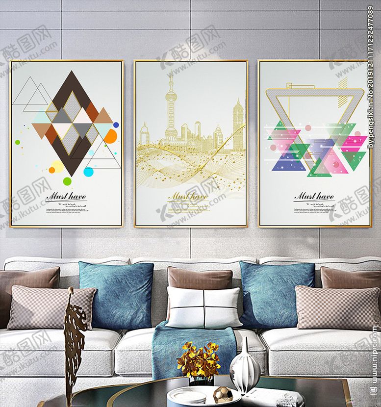 编号：80550109090157219723【酷图网】源文件下载-几何建筑三联画