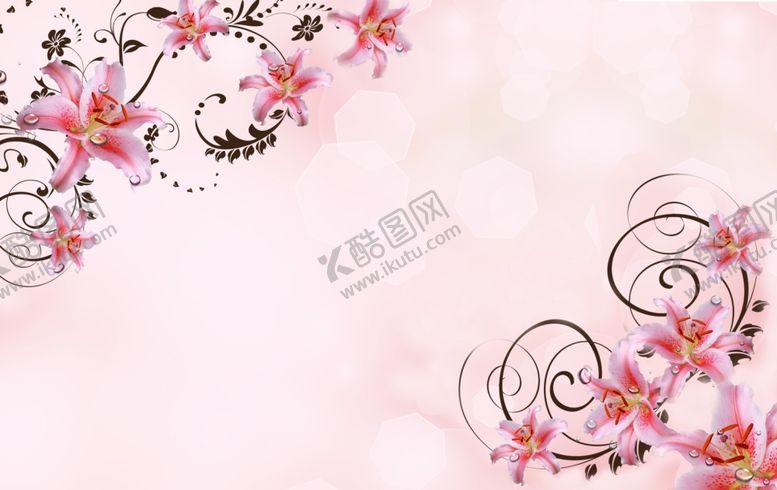 编号：31274606190138213707【酷图网】源文件下载-墙纸壁画百合花粉红色