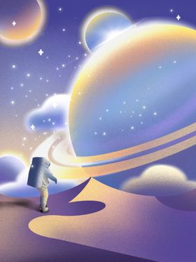 梦幻治愈星球宇航员插画