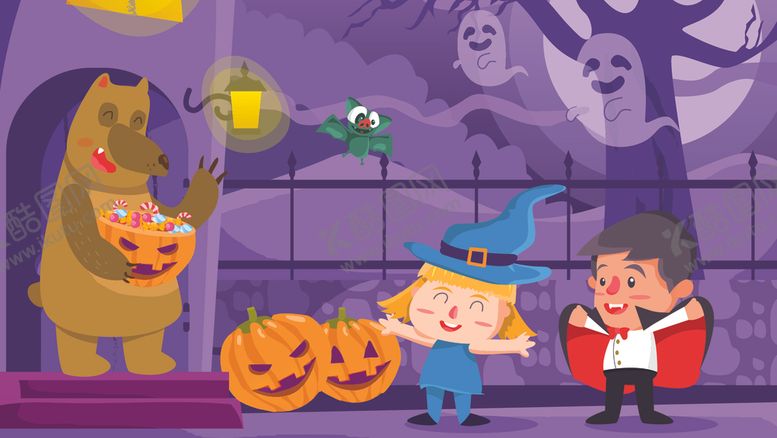 编号：40534910211540496984【酷图网】源文件下载-万圣节儿童卡通故事绘本插画