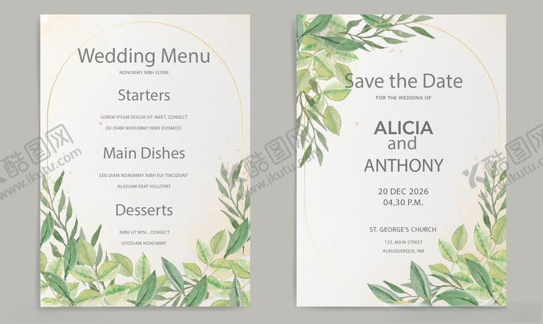 编号：49661911020848146559【酷图网】源文件下载-清新绿植婚礼邀请函