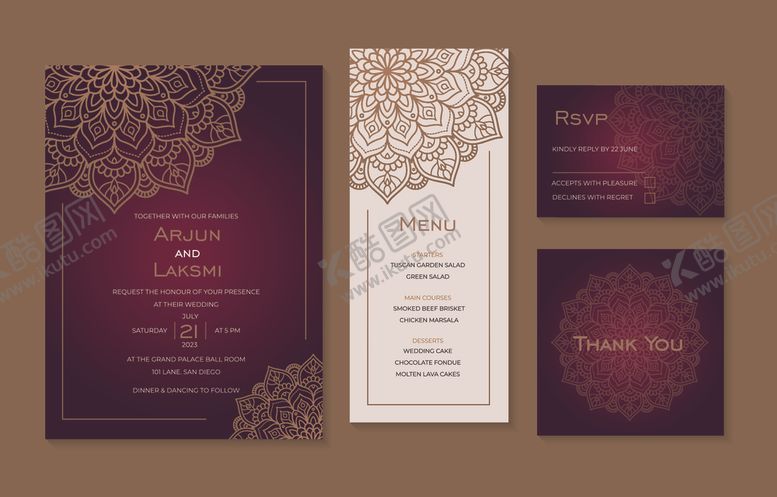 编号：62360511021805356138【酷图网】源文件下载-优雅酒红色婚礼请柬设计