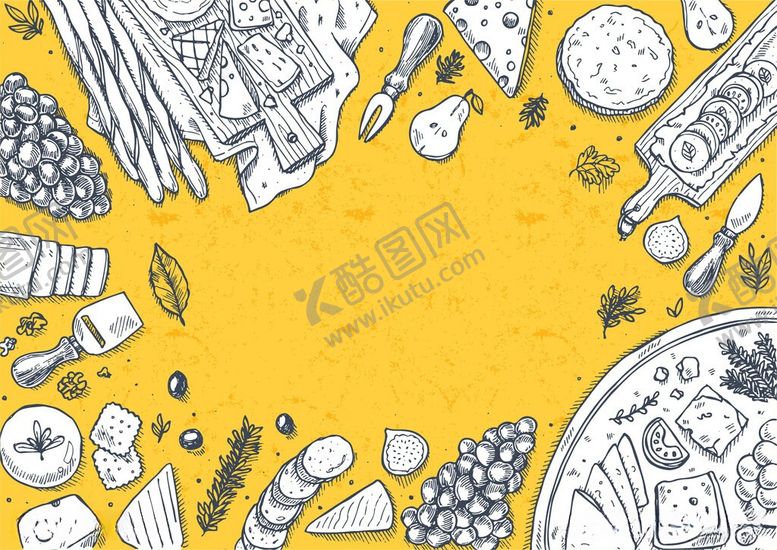 编号：43144306101422469883【酷图网】源文件下载-手绘美食插画背景图