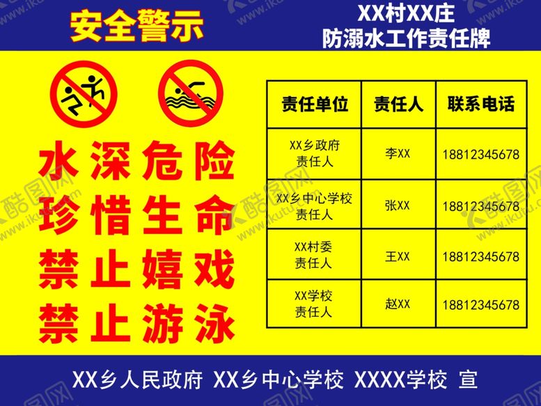 编号：88920809242147075566【酷图网】源文件下载-防溺水警示牌责任牌