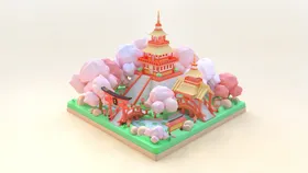 C4D模型游戏乐园游戏场景楼梯展板活动背景