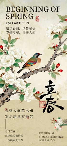 立春时节枝头鸟儿图