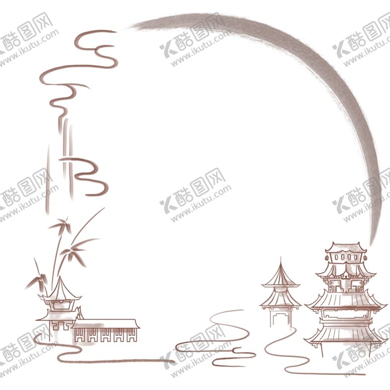 编号：91366206150024122153【酷图网】源文件下载-古风水墨中国风花纹边框市井建筑