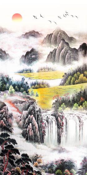 新中式意境山水玄关画