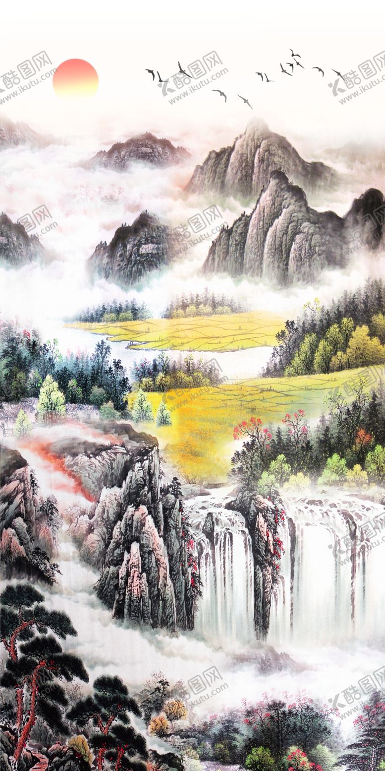 编号：81667609191034033597【酷图网】源文件下载-新中式意境山水玄关装饰画