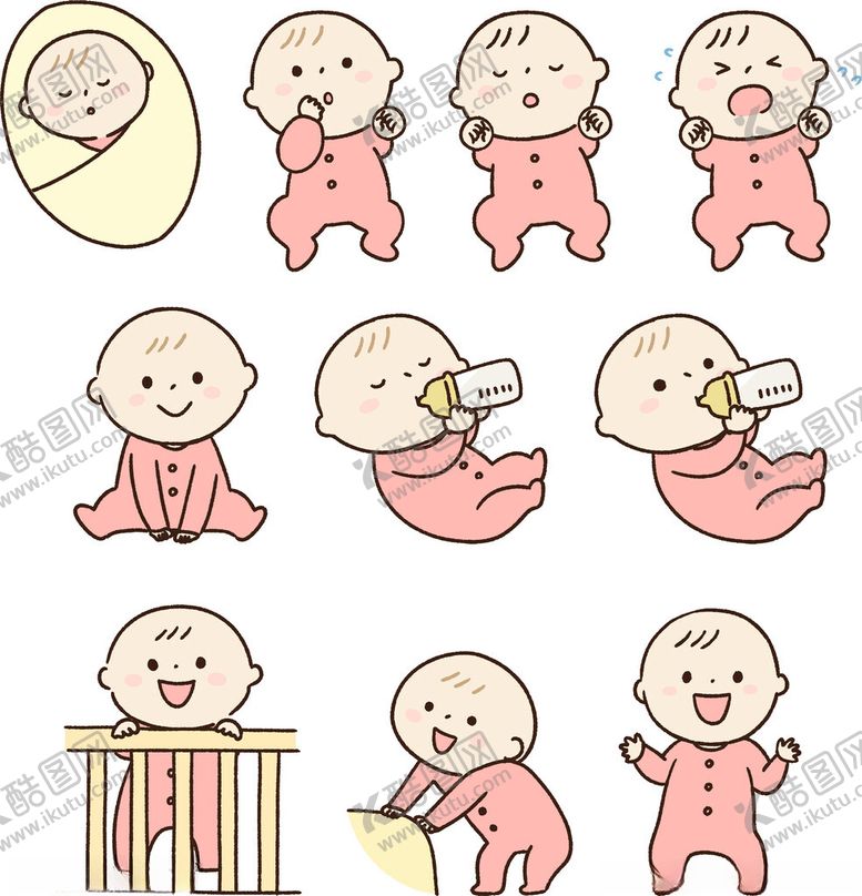 编号：51866610312229261730【酷图网】源文件下载-可爱婴儿动作表情插画集