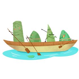 卡通可爱端午节粽子与船矢量图案