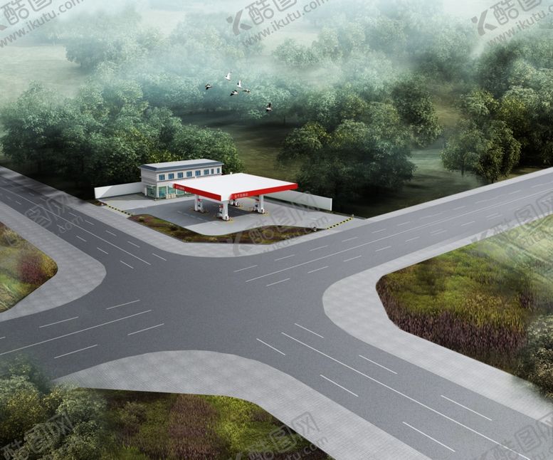 编号：14436110071845005873【酷图网】源文件下载-加油站鸟瞰效果图