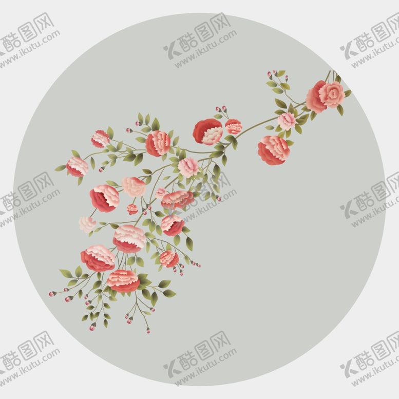 编号：46215110190552237912【酷图网】源文件下载-圆形国画玫瑰牡丹花鸟