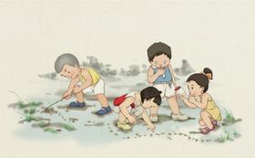 夏季儿童玩耍清新插画卡通素材