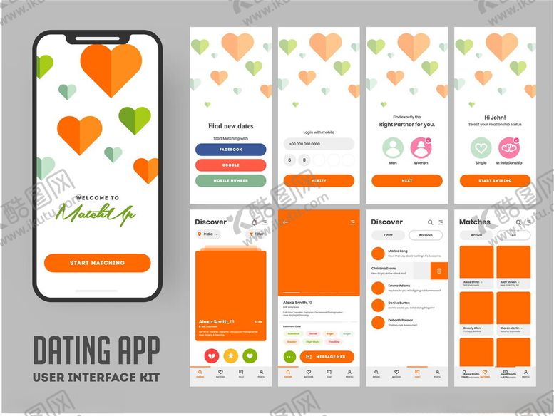 编号：92987709260544313767【酷图网】源文件下载-橙色爱心主题手机应用界面