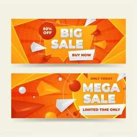 橙色几何风大促横幅海报