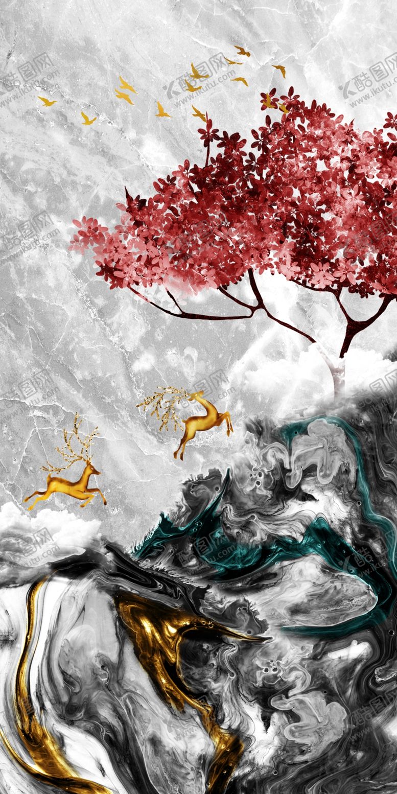 编号：41719809240620442503【酷图网】源文件下载-麋鹿晶瓷装饰画