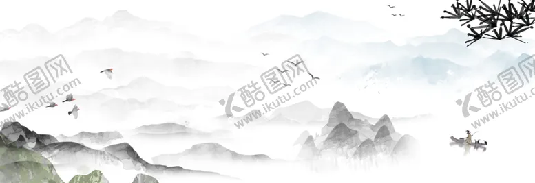 中国风水墨画免抠图设计元素宣传单元素