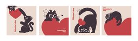 黑猫与红爱心插画作品