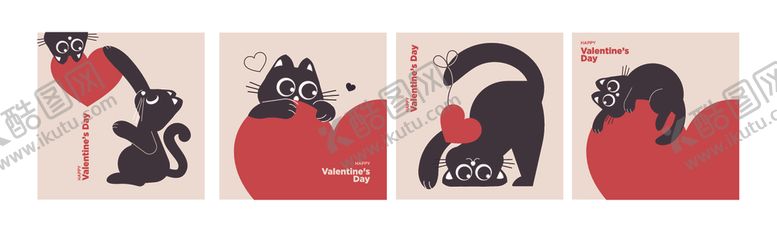 编号：66747804091656209614【酷图网】源文件下载-黑猫与红爱心插画作品