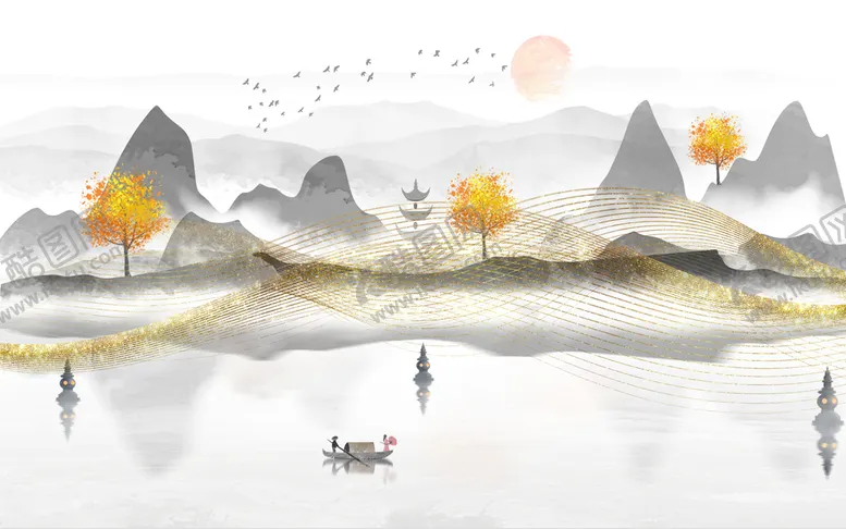 编号：12583009230950385206【酷图网】源文件下载-水墨山水画 