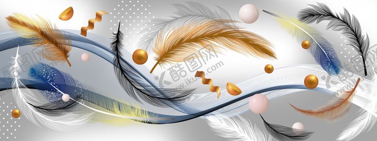 编号：89175609190321524351【酷图网】源文件下载-金色羽毛几何装饰画
